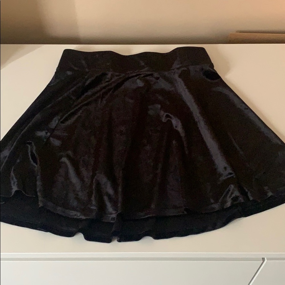 High waisted black velvet skirt
